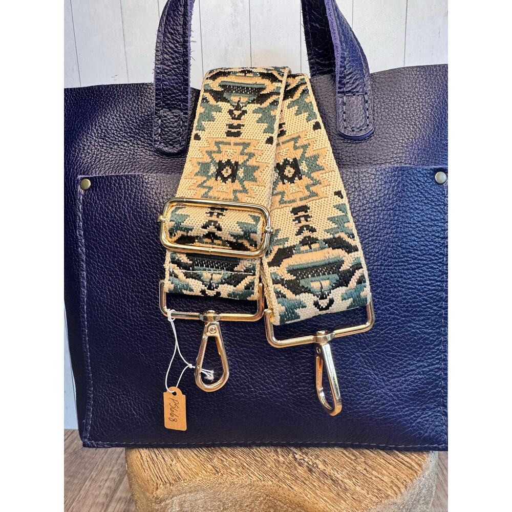 Crossbody Purse Strap Green Tan Black Woven Aztec Bag Strap Guitar Strap NEW